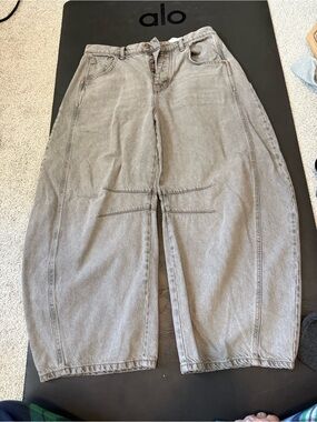 Free People Light Gray Wide-Leg Mid-Rise Barrel Jeans